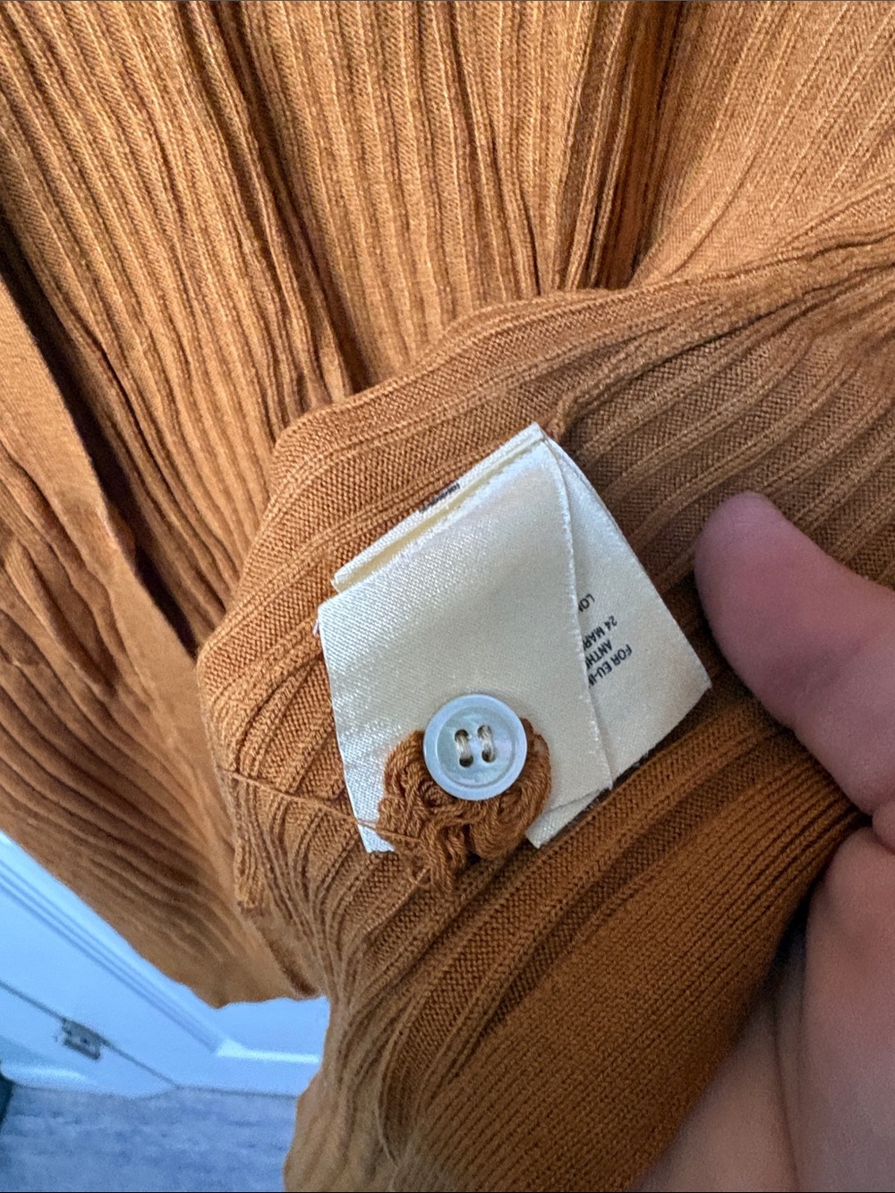 Anthropologie Ribbed Button-Front Long Sleeve Duster in Rust - Picture 4 of 9